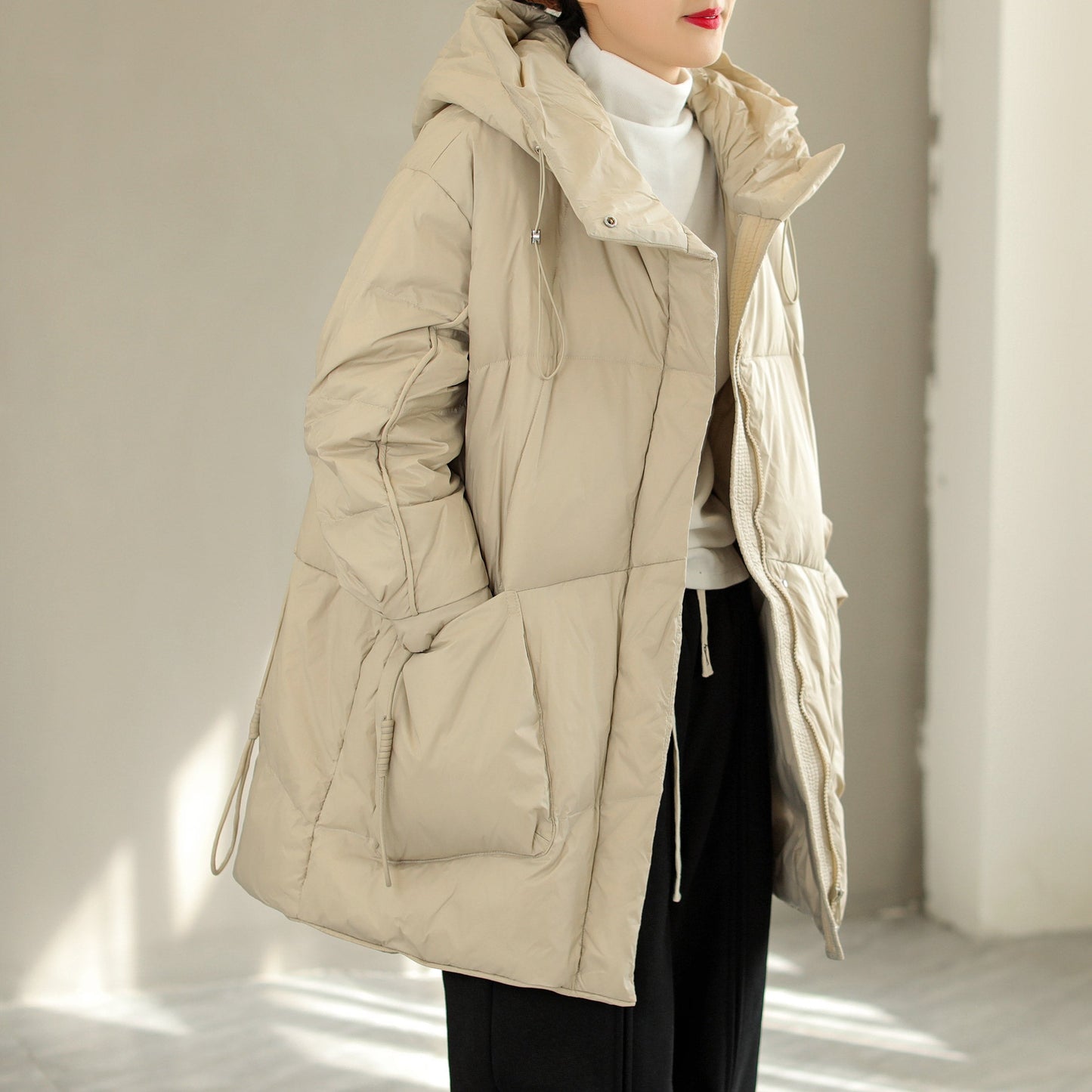 Hooded Lacing Loose Down Coat