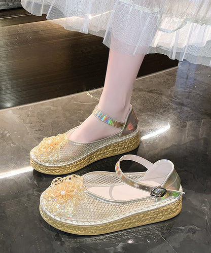 Silver Buckle Strap Splicing Platform Shoes Breathable Mesh