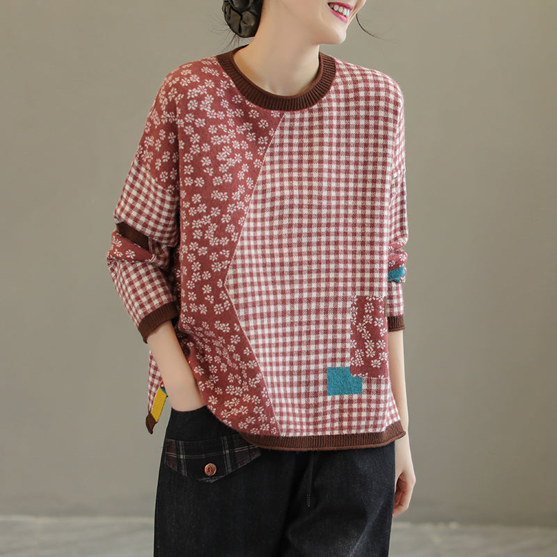 Retro Plaid Knitted Sweater