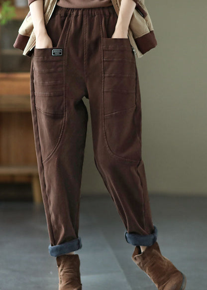Unique Chocolate Pockets Cotton Harem Pants Winter