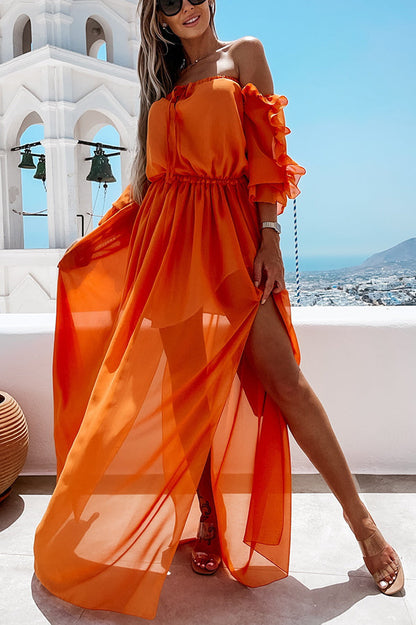 Sweet Colour Off Shoulder Ruffle Maxi Dress