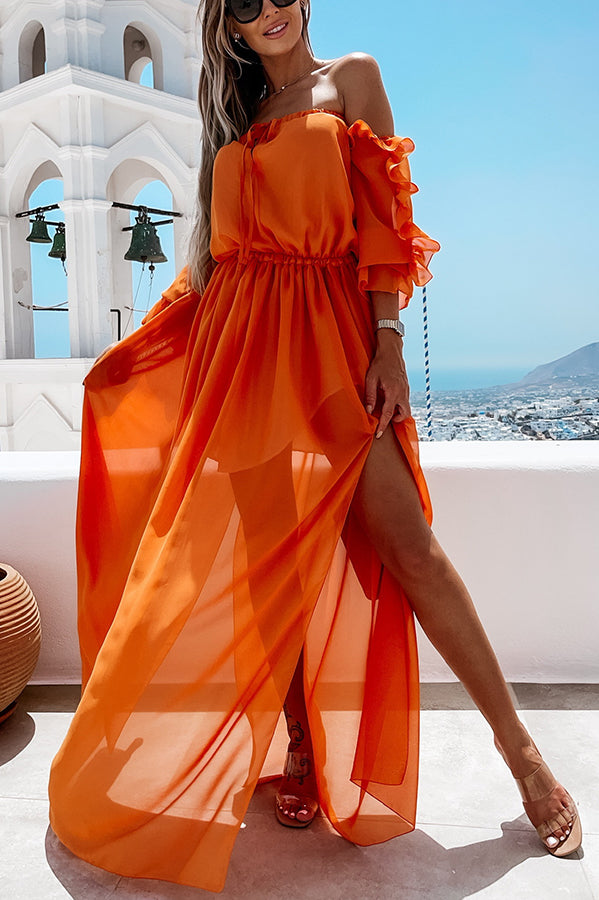 Sweet Colour Off Shoulder Ruffle Maxi Dress