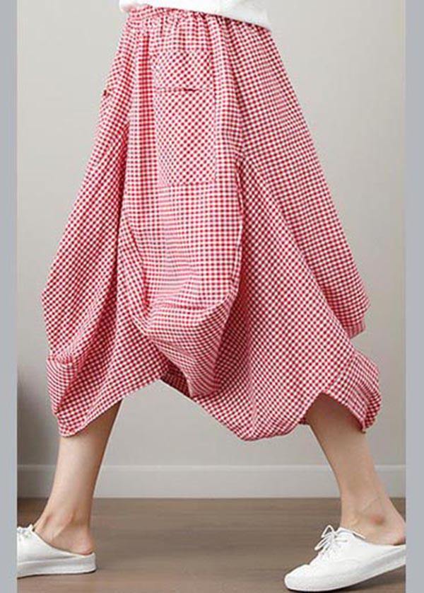 Black Plaid Cotton Linen Lantern Skirts Summer