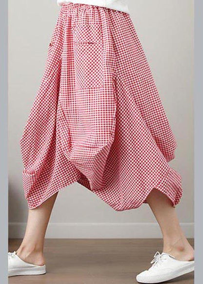 Black Plaid Cotton Linen Lantern Skirts Summer