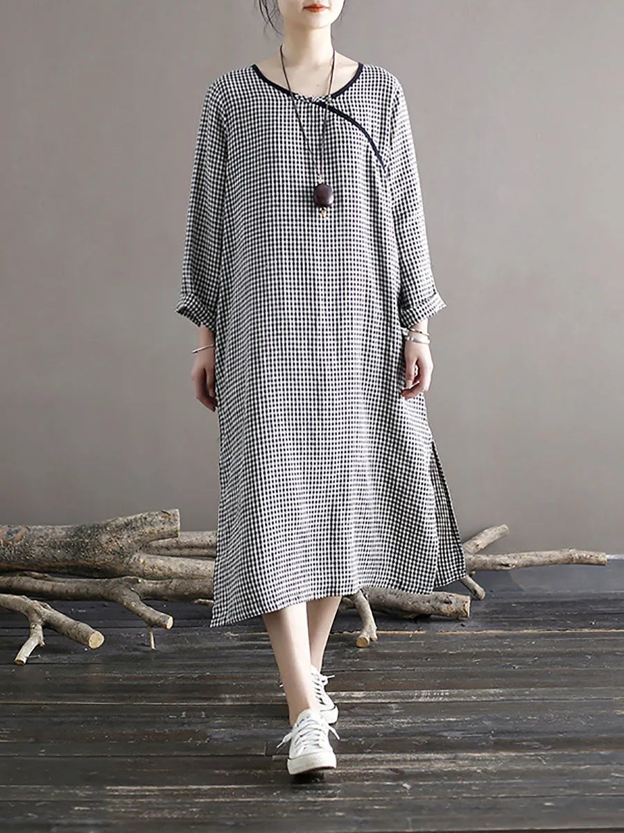 Spring National Plaid Split Hem Dress