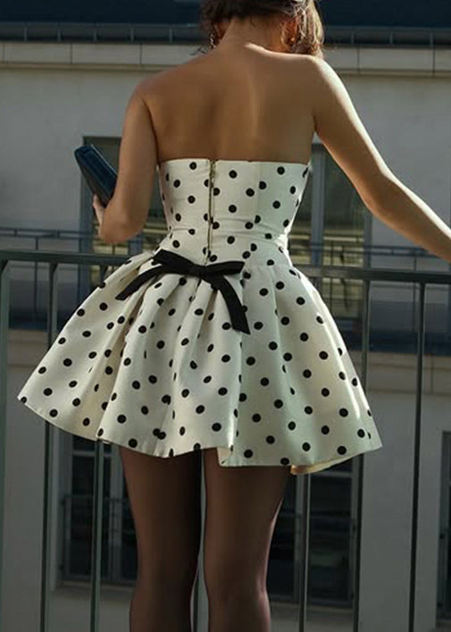 White Strapless Dot Cotton Mid Dress Sleeveless