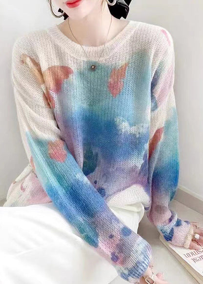 Apricot Print Patchwork Cozy Knit Top Long Sleeve