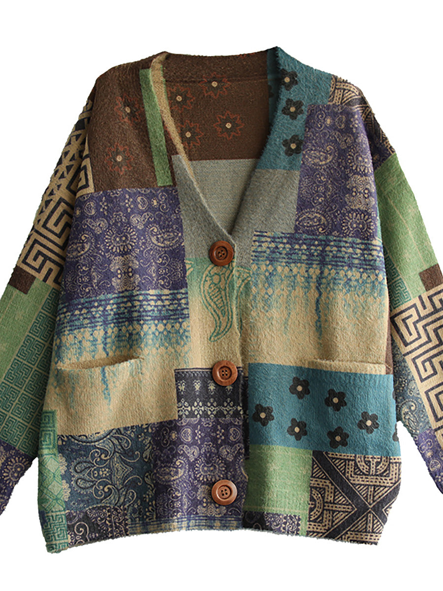 - Pocket Stitching V Neck Long Sleeve Sweater Coat