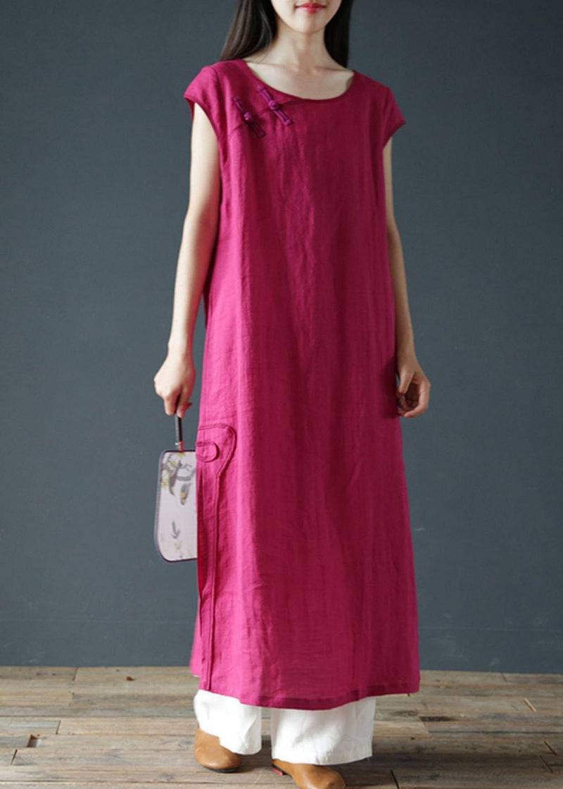 O Neck Side Open Linen Summer Clothes for Work Outfits Rose Dresses