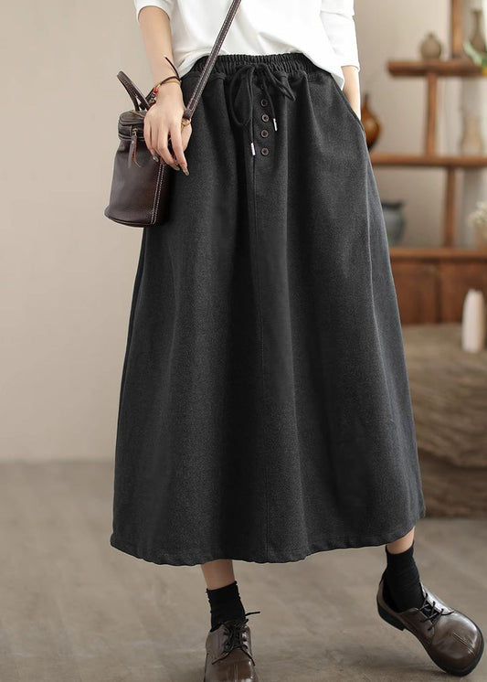 Dull Grey Drawstring Exra Large Hem Woolen Skirt Spring