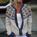 Vintage Geometry Contrast Jacquard Button Cozy Sweater elevenforest