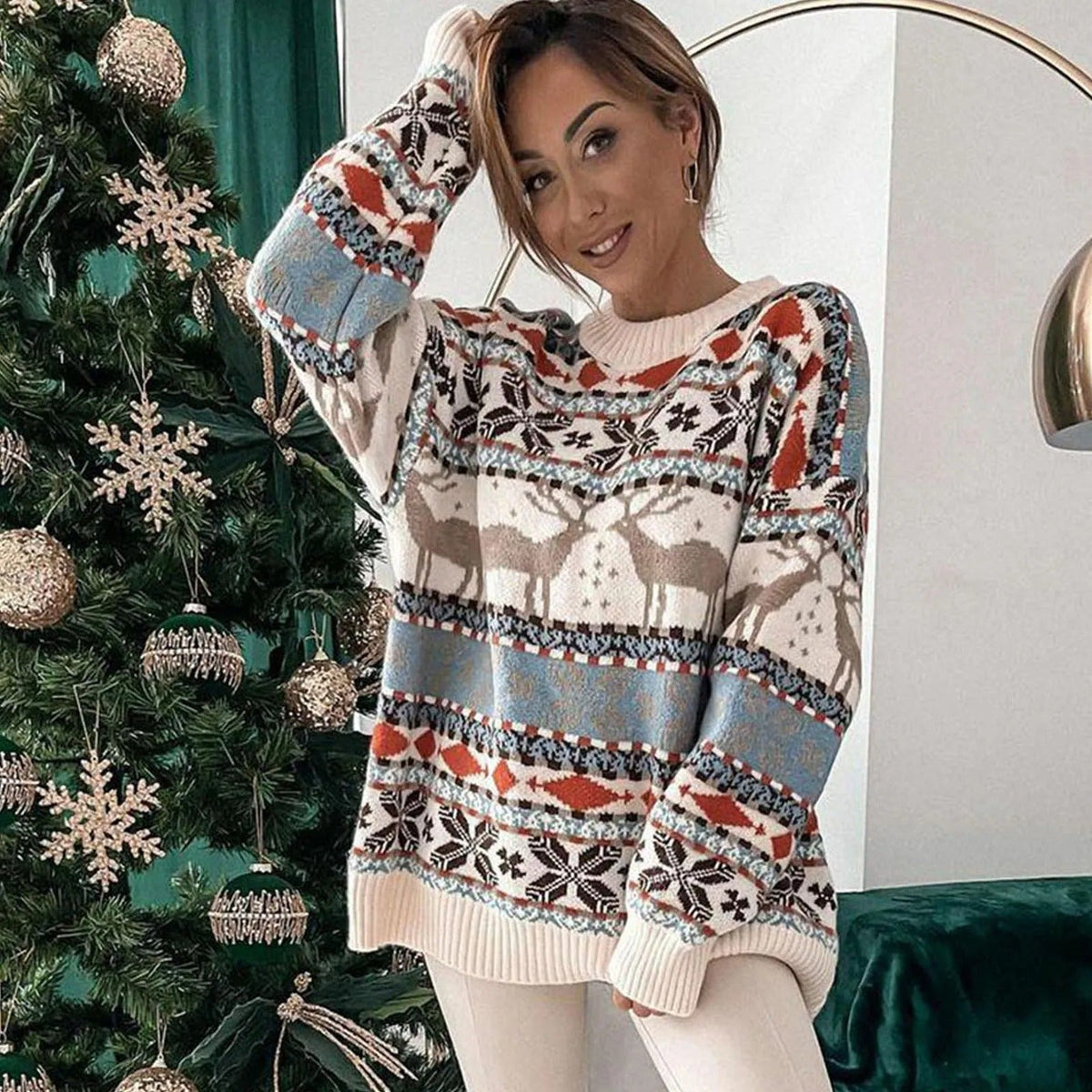 Nuria® | Women's Christmas sweater with Norwegian reindeer print