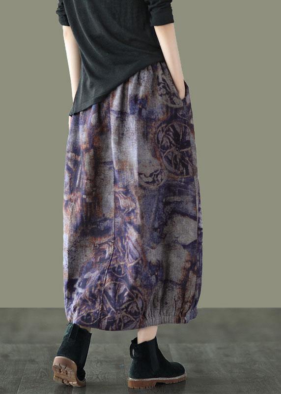 Indigo Geometry Retro Print a Line Pockets Fall Skirts