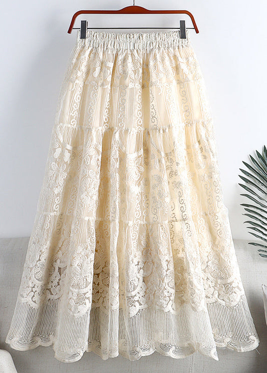 Apricot Elastic Waist Tulle a Line Skirt Fall