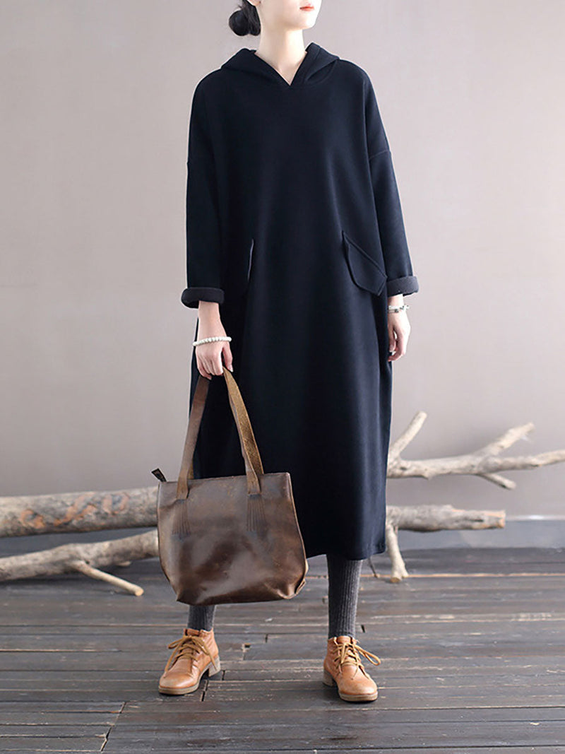 Winter Casaul Loose Thick Hooded Dress