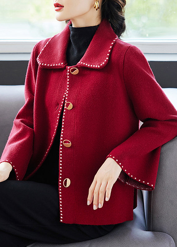 Classy Purple Peter Pan Collar Pockets Woolen Coat Fall
