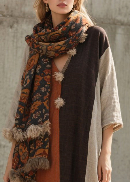 Colorblock Oversized Patchwork Cotton Long Dresses Bracelet Sleeve
