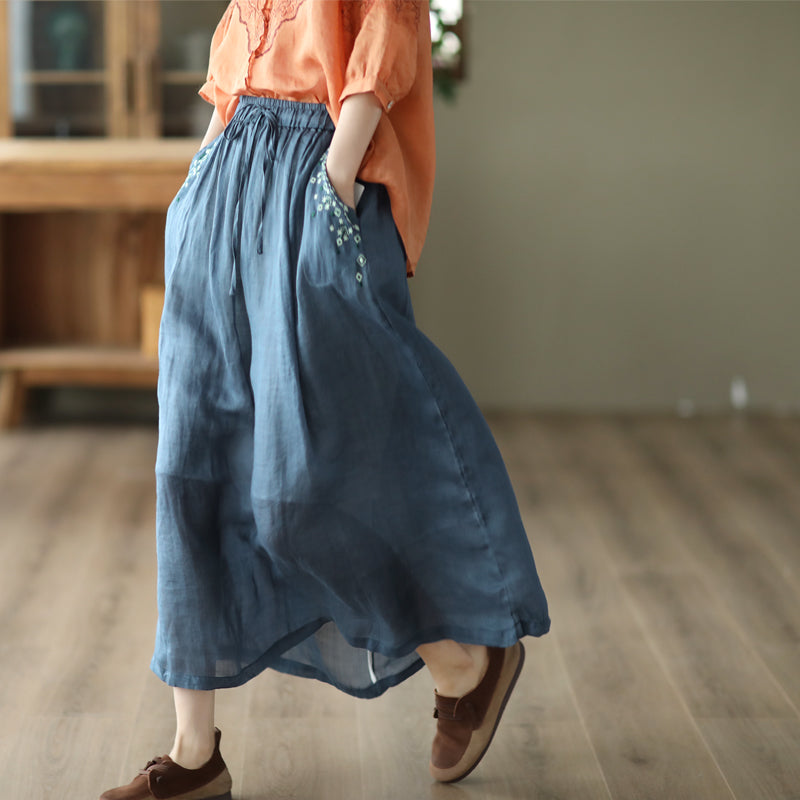 Cozy Embroidery Thin Linen Skirt