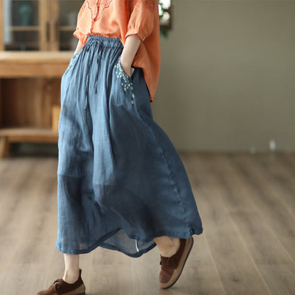 Cozy Embroidery Thin Linen Skirt