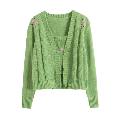 Flower Embroidery V-neck Short Sweater Cardigan 7396