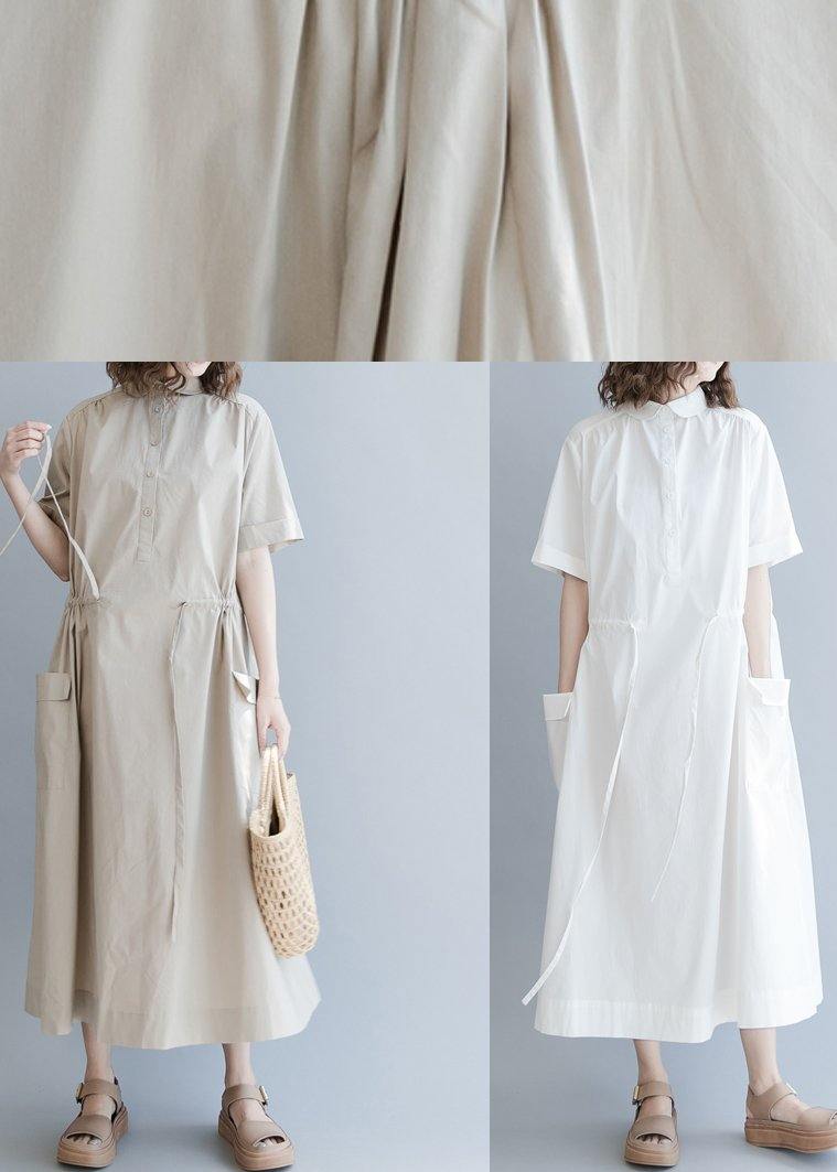 Drawstring Cotton Summer Clothes for Runway Khaki Long Dresses