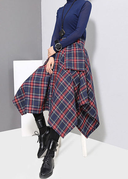 Dark Blue Tie Waist Asymmetrical a Line Skirts Spring