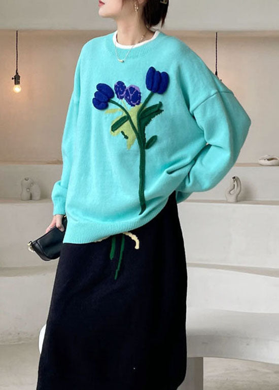 Blue Loose Knit Sweaters Winter