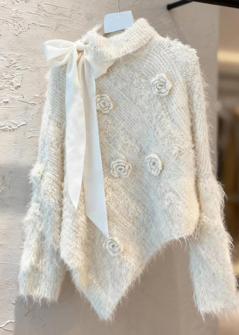 Apricot Asymmetrical Bow Patchwork Cotton Knit Sweater Spring