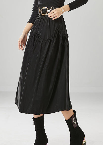 Black Oversized Patchwork Cotton Skirts Fall