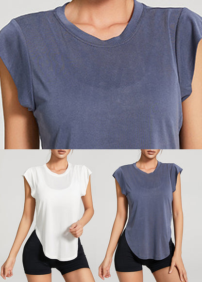 Blue Patchwork Loose Yoga Top Summer
