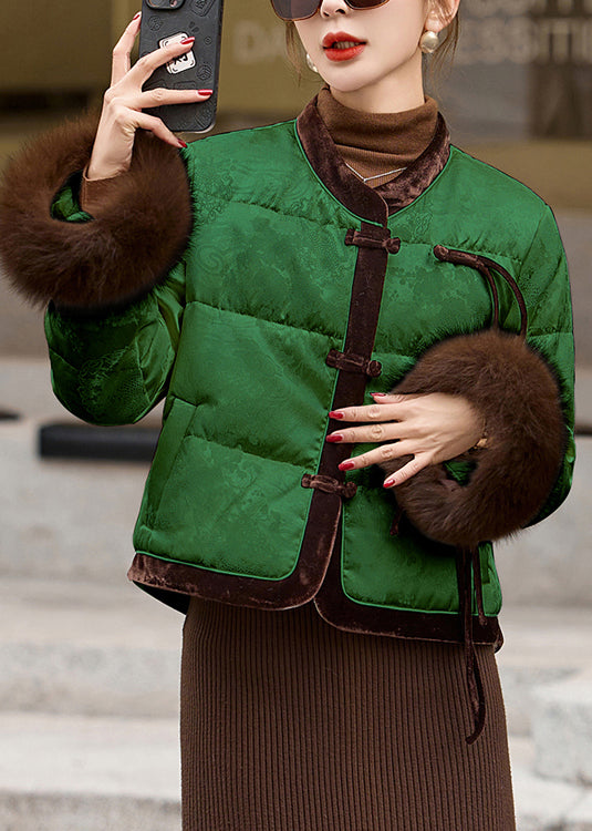 Green Tasseled Patchwork Duck Down Oriental Coats Winter