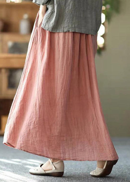 Blue Texture Pockets Wrinkled Tie Waist Linen Skirt Summer