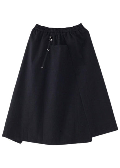 Modern Black Cinched Pockets Asymmetrical Design Skirt