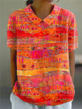 Comstylish Women's Vintage Art Print Casual Cotton And Linen Shirt