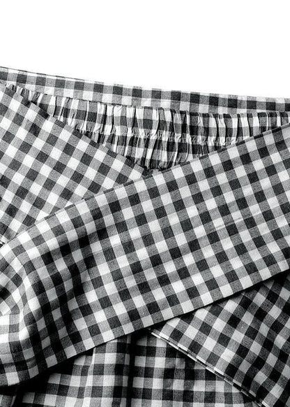 Plaid Pleated Lace-up Elastic Waist Swing Skirts