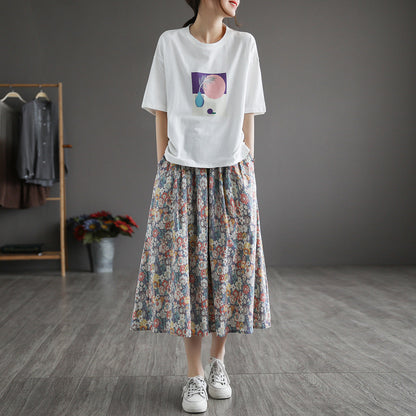 Literary Pleated Elastic Waist A-line Skirt
