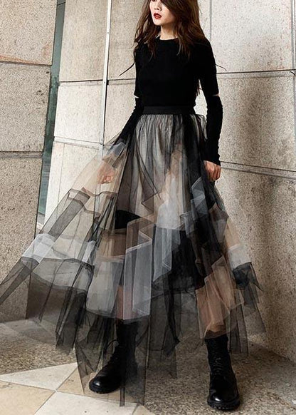 Color Block Ruffles Tulle Summer Skirt