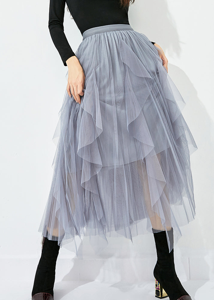 Grey Elastic Waist Exra Large Hem Tulle Skirt Summer