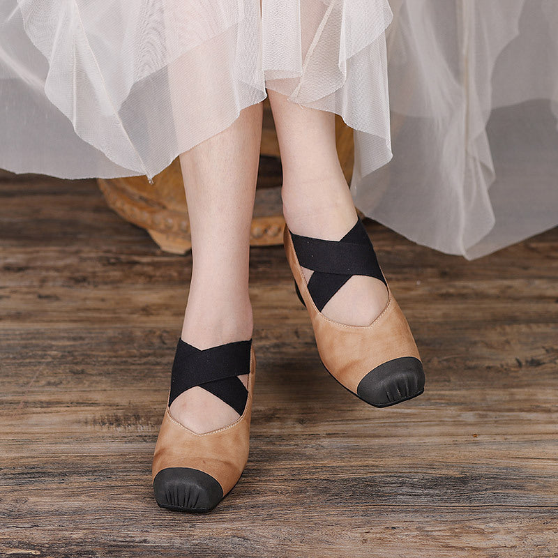 Retro Cowhide Leather Pumps Shoes