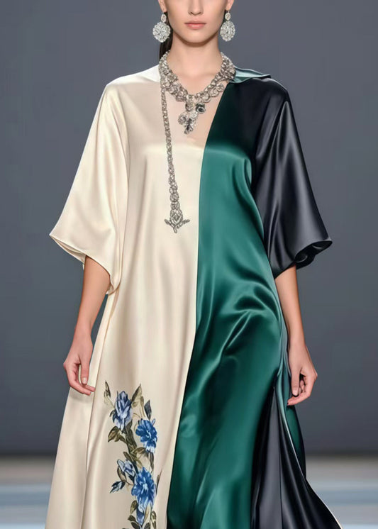 Asymmetrical Patchwork Draping Silk a Line Dress Summer