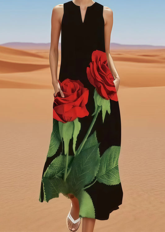 Fitted Black Oversized Cotton a Line Dress Sleeveless