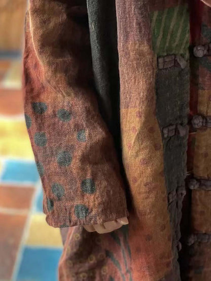 Color Block Worn Button Breasted Loose Coat