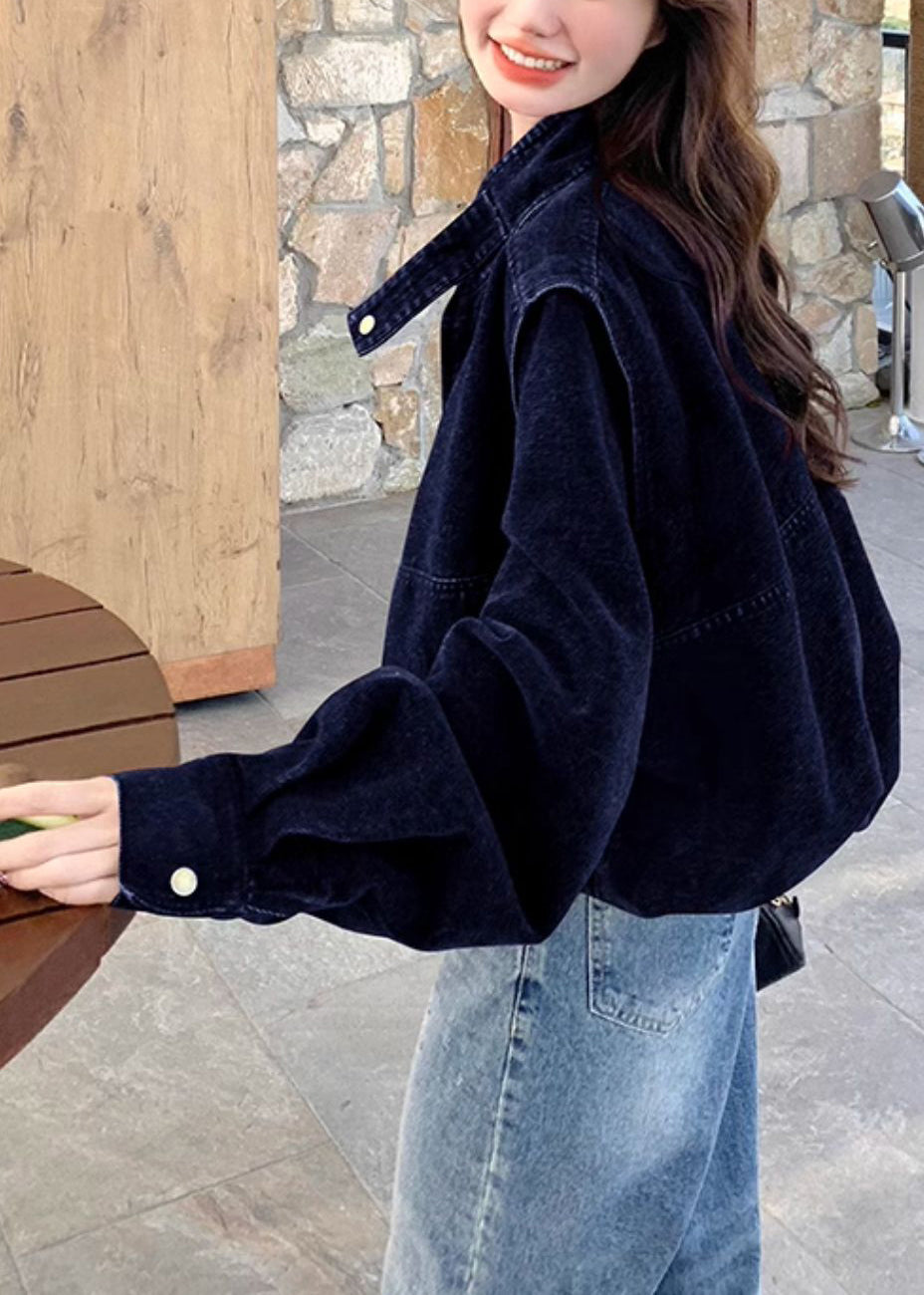 Navy Oversized Detachable Denim Coat Outwear Spring