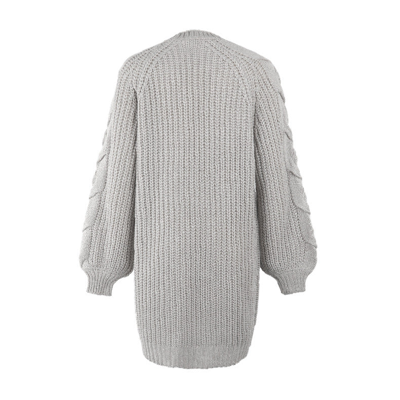 Lantern Sleeve Twist Cable Sweater Cardigan