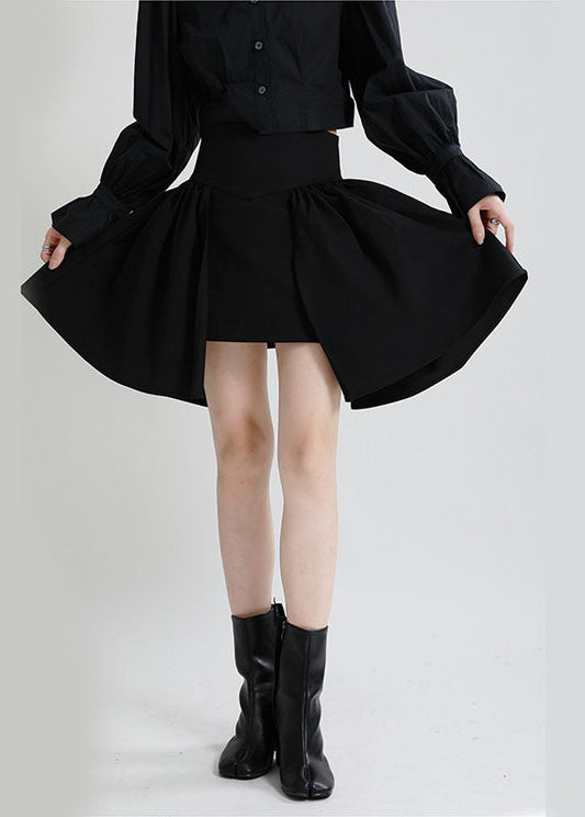Black High Waist Patchwork Asymmetrical Design Fall Skirt