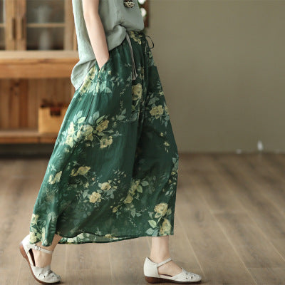 Cozy Printed Linen A-line Double Layers Skirt