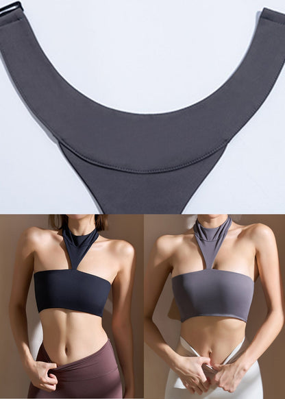 Grey O-neck Halter Sports Bra Tank Top