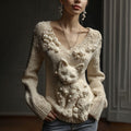 Women's Vintage Cute Cat Art Knitted Warm Cazy V Neck Sweater elevenforest