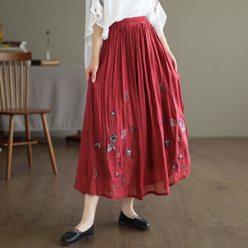 Cozy Retro Print Double-layer Linen Skirt