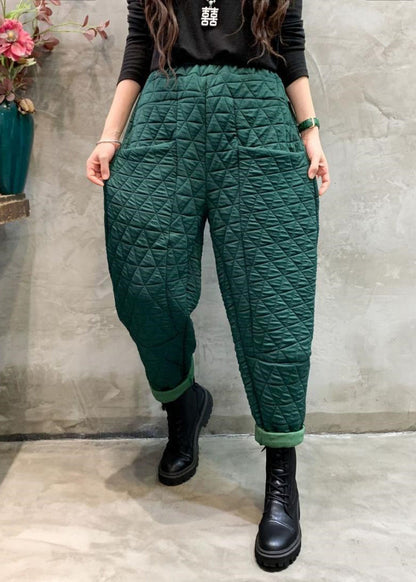 Blackish Green Cotton Filled Crop Pants High Waist
